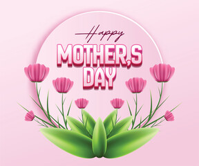 Happy Mother's Day Greeting Card with Pink Flowers