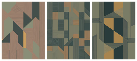 Abstract Geometric Pattern with Textured Lines and Shapes.