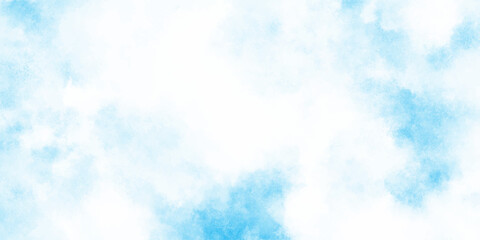 Refreshing sky blue watercolor texture with smooth clouds or fog, dreamy blue sky with watercolor white stains patterns for artistic design projects.	