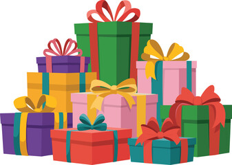 Fototapeta premium Colorful gift boxes, festive celebration, birthday presents, holiday party, decorative ribbons, stacked packages, vibrant wrapping paper, cheerful surprise, seasonal event, joyful occasion