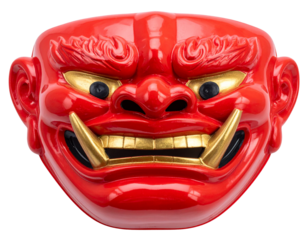 red oni mask lower jaw isolated on white background PNG, AI GENERATED