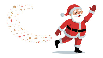 Santa Claus's Festive Journey: A jovial Santa Claus with rosy cheeks and a twinkle in his eye strides forward, spreading holiday cheer amid a flurry of twinkling stars.