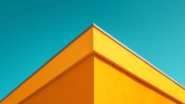 Bright yellow architectural corner against clear blue sky architecture