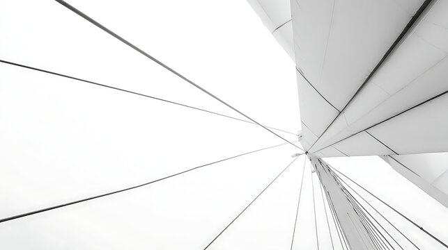 Abstract architectural lines and cables against bright sky architecture white