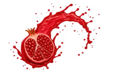 Fresh pomegranate exploding with red juice splash