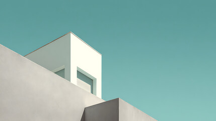 White geometric building against clear blue sky architecture minimalist