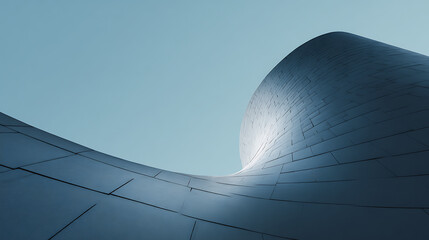 Sleek metallic curves against a clear sky architecture building