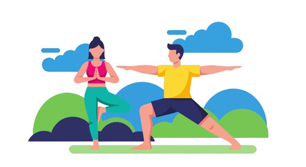 Obraz premium Healthy Lifestyle Depicted Through Yoga Poses: A Vector Illustration Offering Well-being