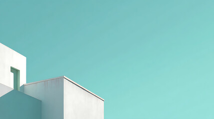 Minimalist white building facade against bright turquoise sky architecture
