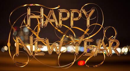 Happy New Year Sparkling Golden Celebration Greeting