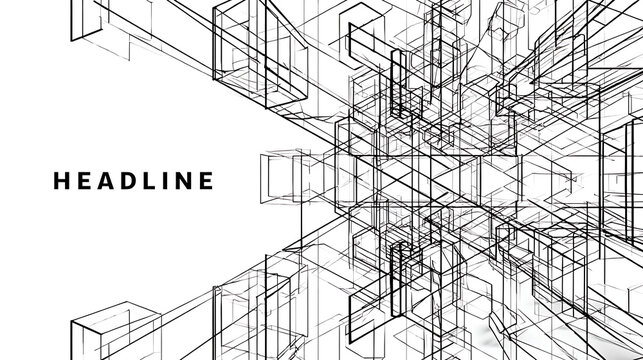 Geometric wireframe structure with text abstract architectural - Powered by Adobe