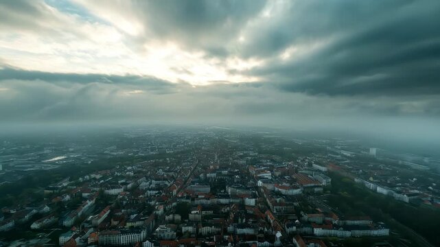 Cityscape of Erlangen, Germany captured from above during a cloudy day, Aerial view of the city Erlangen in Germany, on a cloudy morning in spring