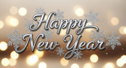 Happy New Year Festive Celebration Lights Glitter Snowflakes