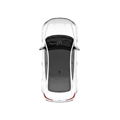 Top Down View of a White Sedan Car Isolated on Black Background with Detailed Interior and Red Taillight Accent