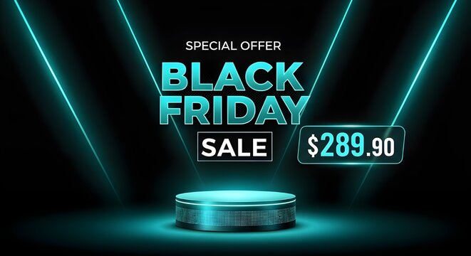 Black friday sale special offer with neon lights and price