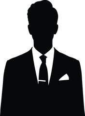 Elegant male silhouette in formal business suit, professional corporate attire illustration for branding, leadership concepts, office presentation, isolated modern vector