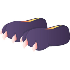 Pixelated Purple Paw Slippers with Yellow and Orange Accents and Sharp Claws Isolated on Transparent Background