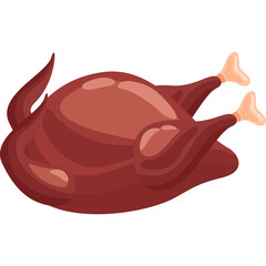 Pixelated Roasted Whole Chicken with Crispy Brown Skin and Light Orange Legs Isolated on Transparent Background