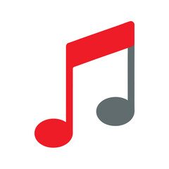 Red Musical Eighth Note with Gray Note Head on White Background musical symbol clef