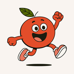 Joyful red apple cartoon mascot is jumping