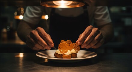 Food Plating by Chef in Restaurant