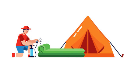 Illustration Of A Person Setting Up A Tent While Camping In The Great Outdoors