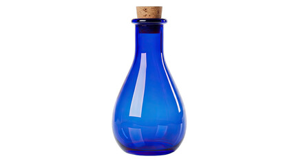 Transparent Blue Glass Potion Bottle with Cork Stopper Studio Shot Isolated on Black Background
