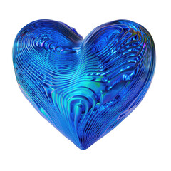 Transparent Blue Glitter Heart Sculpture Isolated on Black Background with Intricate Swirling Patterns and Reflective Surface Detailed Abstract Form