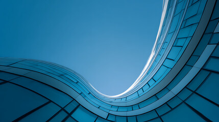 Modern building facade with curved glass panels and clear blue sky modern architecture glass facade