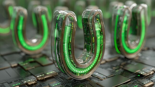 future  saint patrick's day Digital magnet with circuit patterns and glowing green accents.