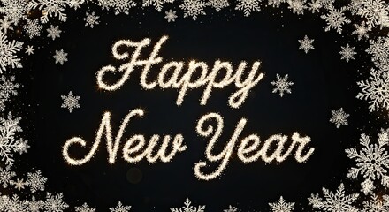 Sparkling Happy New Year Wishes With Snowflakes Border