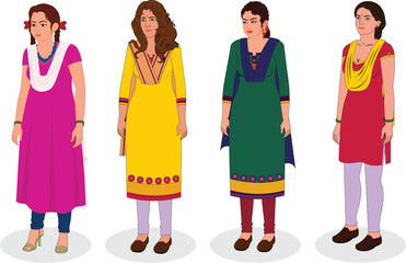Obraz premium traditional kurta woman in traditional clothes indian animation ready vector