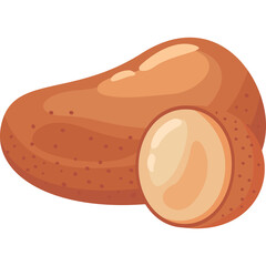 Pixelated illustration of a whole potato and a half potato with brown skin and light tan flesh isolated on a transparent background