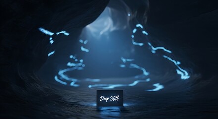 Discover inner peace with this surreal deep blue cavern scene, perfect for meditation guides, relaxation apps, or mindful living content that promotes stillness and serenity, find your calm