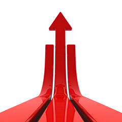 Three Red Arrows Ascending Upwards On A Black Background Representing Growth And Success With Copy Space For Text