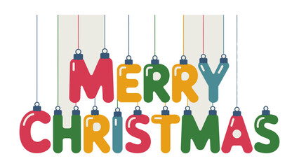 Festive Ornament Display: A cheerful Merry Christmas message hangs elegantly, crafted from colorful ornaments, exuding joy and holiday spirit.