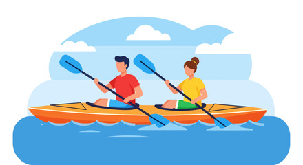 Obraz premium Illustration Of Two Individuals Kayaking On Water Body With Black Background