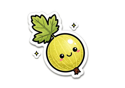 Kawaii Gooseberry Fruit Sticker Illustration with Happy Smiling Face - Powered by Adobe