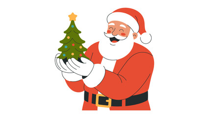 Santa Claus and Festive Cheer: Santa Claus, a symbol of Christmas spirit, is cheerfully holding a decorated mini Christmas tree, radiating the joy and anticipation of the holiday season.