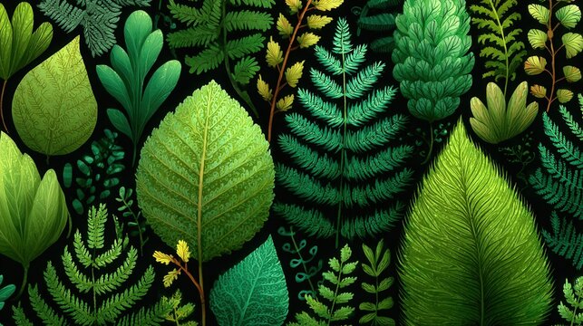 Ancient plant pattern with detailed ferns and cycads lush prehistoric botanical design