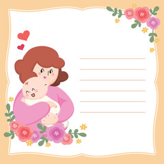 Cute Flat Design Mother & Baby Floral Card with writing space for Mother's Day baby showers or birthday greetings