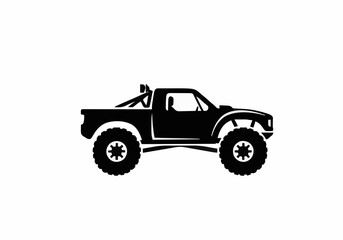 Black silhouette vector illustration of powerful off road pickup truck suspension modified vehicle icon graphic resource design element