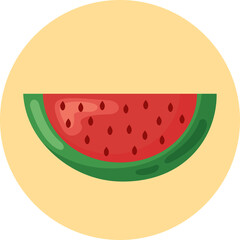 Slice of Ripe Watermelon with Dark Seeds on a Pale Yellow Circular Background