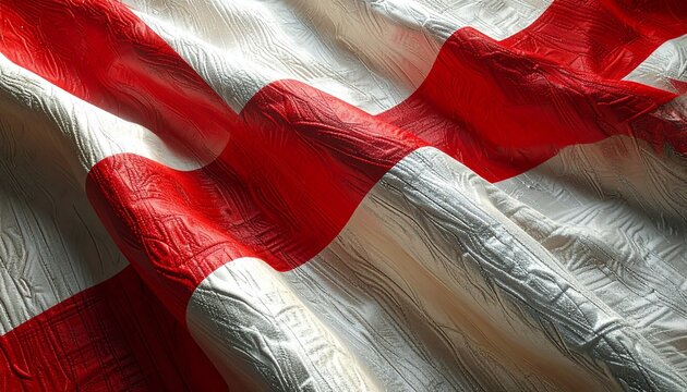 Close up of the English Flag Waving in the Wind Red Cross on White Background Detailed Fabric Texture Patriotic Symbol of England