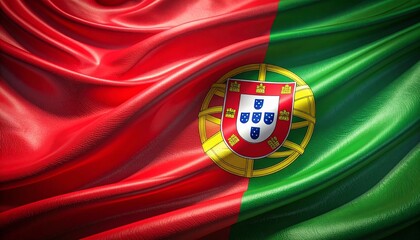 Waving Portuguese Flag Silk Fabric National Symbol of Portugal European Country Patriotic Background