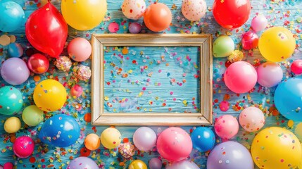 Decorative Balloon Array with Confetti Accumulation for Festive Event Design