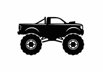 Black silhouette vector icon of a powerful monster truck side view symbolizing offroad racing extreme sports and automotive power