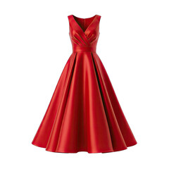 Elegant Satin Red V Neck A Line Floor Length Evening Gown With Belt Detail
