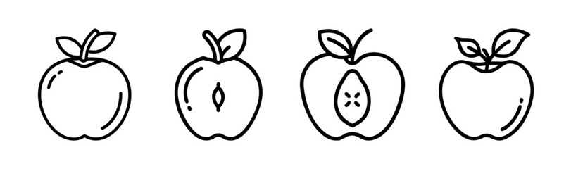 Obraz premium Hand drawn apple icons fresh fruit sketches simple organic food art