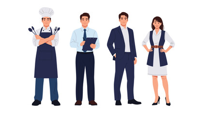 Diverse professional team standing confidently in uniform and business attire ready for success in their respective careers and industries